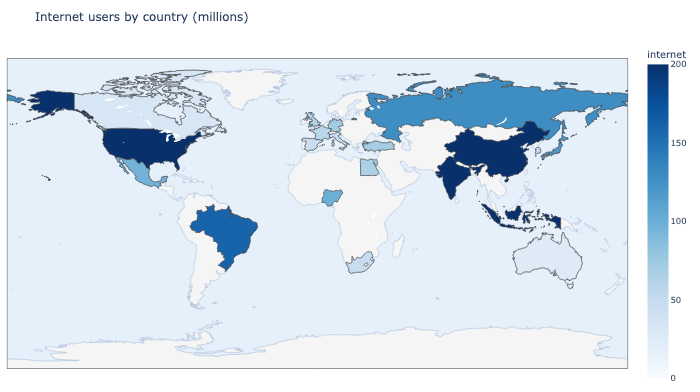 Choropleth map of internet users by country