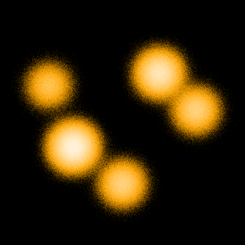 Datashader rendering all 2 million points as a rasterized density image, showing internal cluster structure